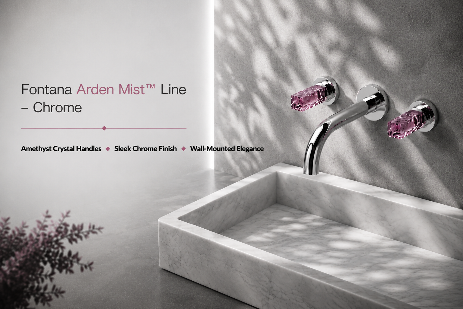 Fontana Arden Mist Line Chrome Wall-Mounted Dual Crystal Handle Faucet
